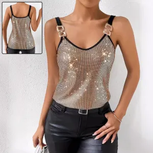 Summer Sequined Suspender Chain Vest Top Women's  Clothing