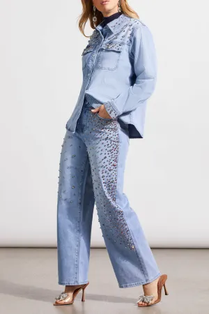 Tribal Top - Rhinestone Shirt  - Denim Blue