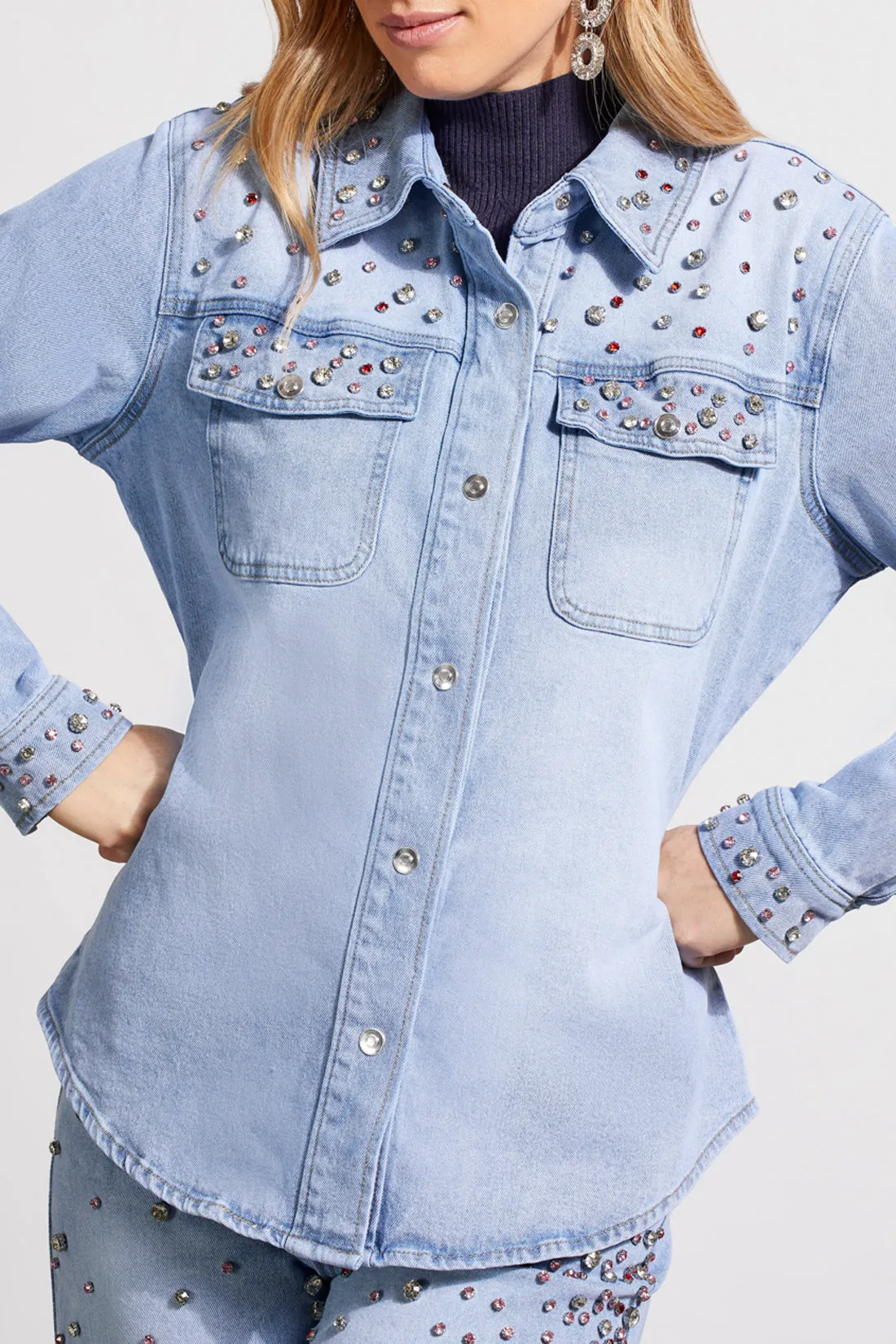 Tribal Top - Rhinestone Shirt  - Denim Blue