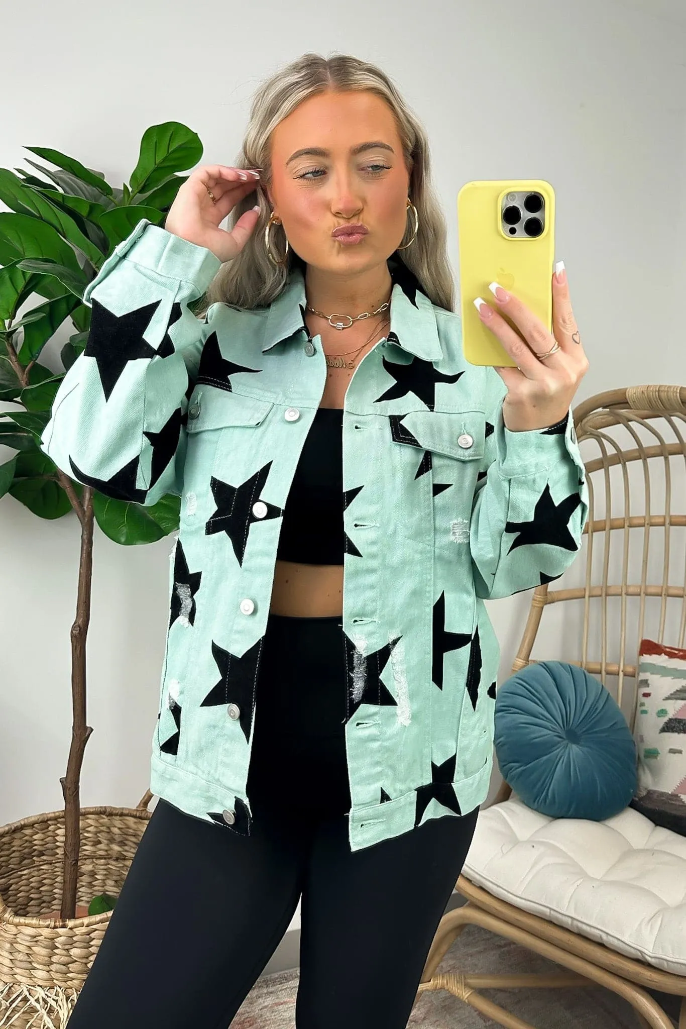 Twinkle Twinkle Star Print Distressed Denim Jacket - FINAL SALE