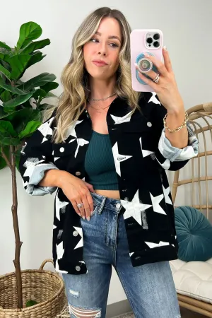 Twinkle Twinkle Star Print Distressed Denim Jacket - FINAL SALE