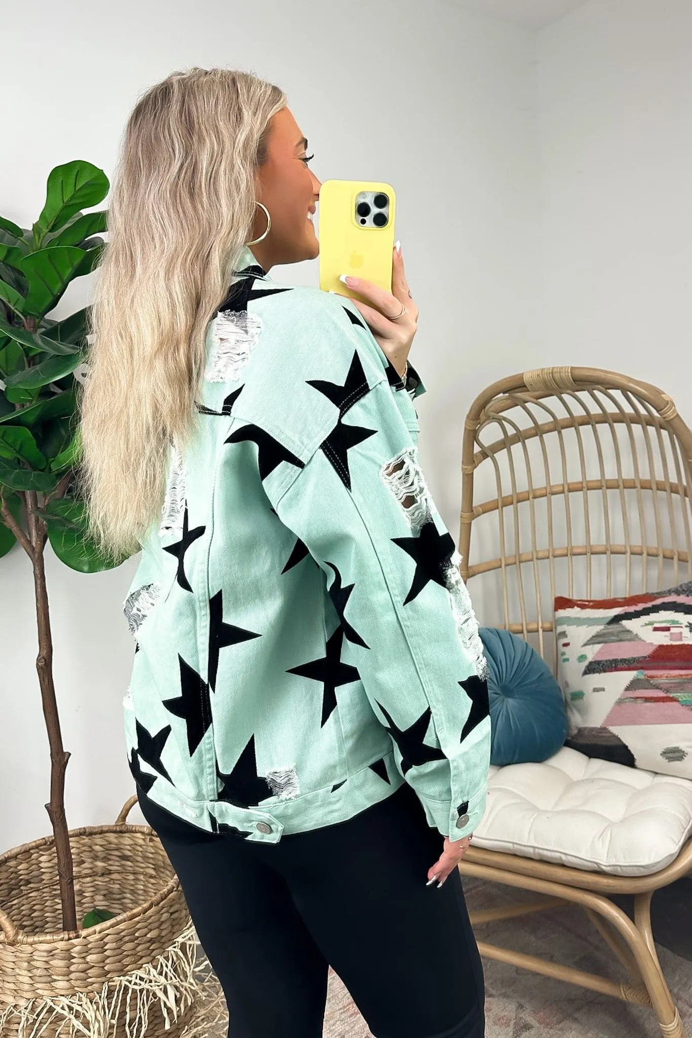 Twinkle Twinkle Star Print Distressed Denim Jacket - FINAL SALE