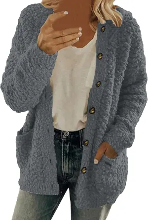 Winter Coat for Women 2024 Soft Fleece Jacket Fuzzy Sherpa Cardigan Open Front Fleece Button Down Warm Casual Sweater