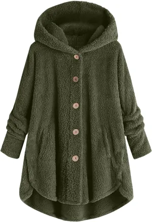 YRAETENM Womens Fuzzy Fleece Sherpa Hoodies Oversized Warm Winter Coats Soft Button down Long Jackets Cardigan with Pockets